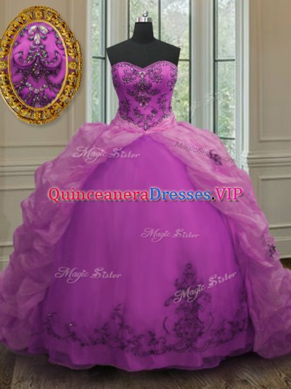 Eye-catching Fuchsia Sleeveless Court Train Beading and Appliques and Pick Ups With Train 15 Quinceanera Dress - Click Image to Close