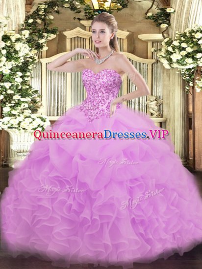 Vintage Organza Sweetheart Sleeveless Lace Up Lace and Ruffles and Pick Ups Quinceanera Dress in Lilac - Click Image to Close