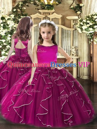 Sleeveless Lace Up Floor Length Ruffles Kids Pageant Dress