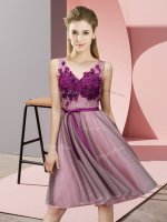 Super Pink Sleeveless Tulle Lace Up Vestidos de Damas for Wedding Party(SKU BMT0361-1BIZ)