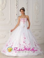 La Romana Dominican Republic Sweetheart Strapless Satin and Organza With Embroidery Cute White Quinceanera Dress Ball Gown(SKU QDZY298y-2BIZ)