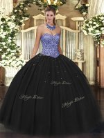 Sweetheart Sleeveless Lace Up Vestidos de Quinceanera Black Tulle(SKU SJQDDT1045002-1BIZ)