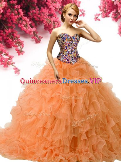 Organza Sleeveless Floor Length Quinceanera Gowns and Beading and Ruffles - Click Image to Close