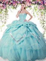 Pick Ups Floor Length Aqua Blue 15 Quinceanera Dress Sweetheart Sleeveless Lace Up