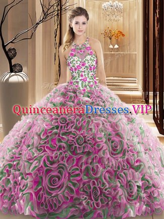 Hot Sale Criss Cross Multi-color Sleeveless Brush Train Ruffles and Pattern Sweet 16 Dress