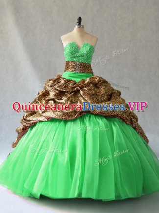 Organza V-neck Sleeveless Lace Up Beading and Pick Ups Quinceanera Gown in