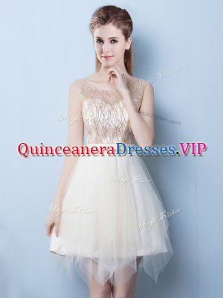 New Style Champagne Scoop Neckline Sequins and Bowknot Quinceanera Court Dresses Sleeveless Lace Up