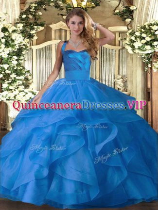 Spectacular Floor Length Ball Gowns Sleeveless Blue Quinceanera Gowns Lace Up