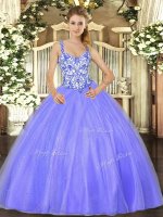 Flare Floor Length Lace Up Quinceanera Gown Lavender for Sweet 16 and Quinceanera with Beading