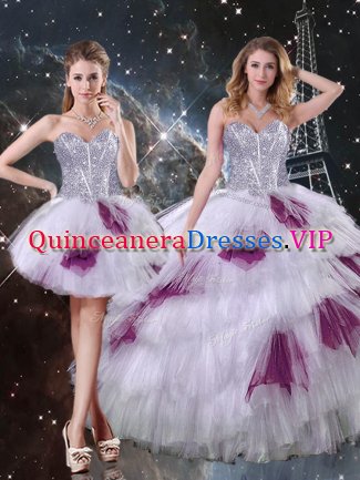 Colorful Sleeveless Floor Length Beading and Ruffled Layers and Sequins Zipper Sweet 16 Dress with Multi-color