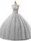 Grey Sleeveless Floor Length Beading and Lace Lace Up Quinceanera Gowns