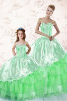 Pretty Ruffled Floor Length Green Vestidos de Quinceanera Sweetheart Sleeveless Lace Up