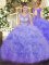 Comfortable Organza Scoop Sleeveless Lace Up Beading and Ruffles and Pick Ups Ball Gown Prom Dress in Lavender