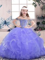 Tulle Sleeveless Floor Length Little Girls Pageant Dress Wholesale and Beading and Ruffles(SKU PAG1190-1BIZ)