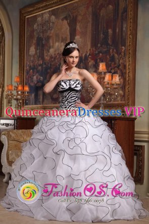 Cute White Rufflesd Layers Quinceanera Dress With Zebra Strapless Organza ball gown in Smithfield Rhode Island/RI