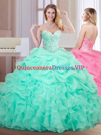 Amazing Apple Green Sleeveless Beading and Ruffles and Pick Ups Floor Length Sweet 16 Quinceanera Dress - Click Image to Close