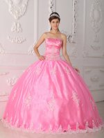 Floor-length and Strapless Appliques Decorate Bodice Rose Pink Quinceanera Dress In Cresco Iowa/IA