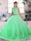 Modest Turquoise Scalloped Neckline Lace Sweet 16 Dress Sleeveless Backless