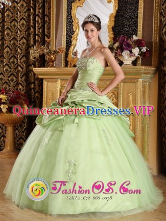 Luxurious Yellow Green Tulle and Taffeta For Mao Dominican Republic Strapless Quinceanera Dress With Beading Ball Gown