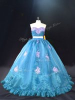 Inexpensive Sleeveless Brush Train Appliques Zipper Quince Ball Gowns