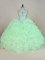 Classical Apple Green Halter Top Neckline Beading and Ruffles Vestidos de Quinceanera Sleeveless Lace Up