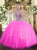 Nice Sleeveless Lace Up Floor Length Beading Sweet 16 Dress