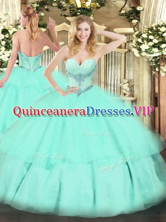 Enchanting Sweetheart Sleeveless Tulle Military Ball Dresses For Women Beading and Ruffled Layers Lace Up