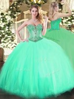 Ball Gowns Sweet 16 Quinceanera Dress Aqua Blue Sweetheart Tulle Sleeveless Floor Length Lace Up(SKU SJQDDT1104002BIZ)