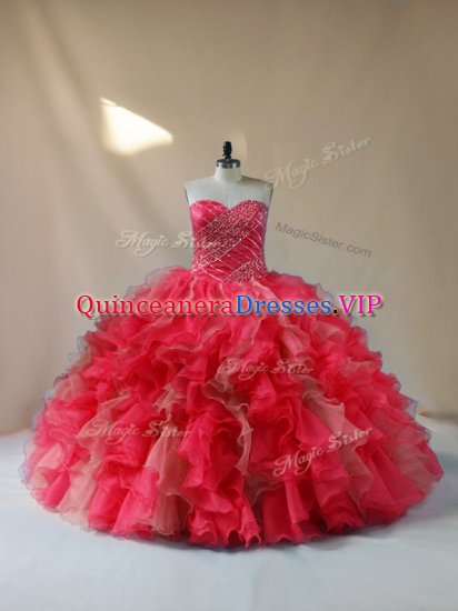 Top Selling Sleeveless Organza Floor Length Lace Up 15 Quinceanera Dress in Multi-color with Beading and Ruffles - Click Image to Close