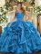 Organza Halter Top Sleeveless Lace Up Ruffles 15 Quinceanera Dress in Baby Blue