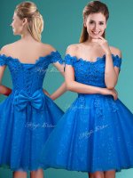 Off The Shoulder Sleeveless Tulle Quinceanera Dama Dress Lace and Belt Lace Up