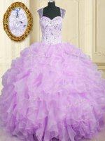 Elegant Straps Sleeveless Sweet 16 Quinceanera Dress Floor Length Beading and Ruffles Lavender Organza(SKU PSSW0215-7BIZ)