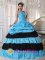 Pretty straps V-neck Beaded hand flower Decorate ruffled Aqua and Black Quinceanera Dress for