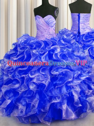 Chic Beading and Ruffles Sweet 16 Quinceanera Dress Royal Blue Lace Up Sleeveless Floor Length