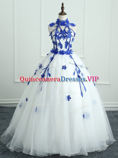 High-neck Sleeveless Zipper 15 Quinceanera Dress White Organza - Click Image to Close