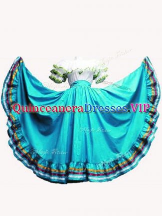 Sumptuous Aqua Blue Short Sleeves Ruffled Layers Floor Length Ball Gown Prom Dress