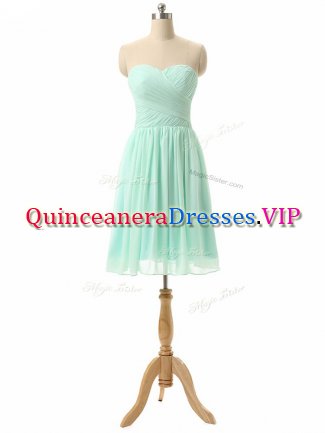 Suitable Apple Green Empire Ruching Dama Dress Lace Up Chiffon Sleeveless Knee Length