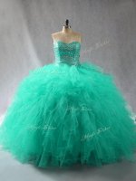 Tulle Sleeveless Floor Length Quince Ball Gowns and Beading and Ruffles