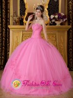 Rose Pink Sweetheart Neckline Floor-length Ball Gown Quinceanera Dress For San Felipe de Puerto Plata Dominican Republic Appliques Decorate(SKU QDZY185y-6BIZ)