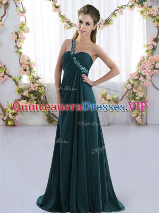 High Class Sleeveless Brush Train Beading Lace Up Quinceanera Court of Honor Dress