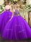 Purple Ball Gowns Beading Quinceanera Dresses Lace Up Tulle Sleeveless Floor Length