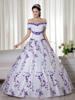 Smart Floor Length Lace Up Quince Ball Gowns White for Military Ball and Sweet 16 and Quinceanera with Embroidery(SKU ZY438-4BIZ)