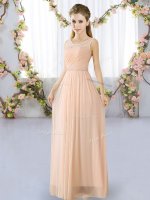 Fitting Peach Sleeveless Chiffon Lace Up Damas Dress for Prom and Party and Wedding Party(SKU BMT0481CBIZ)