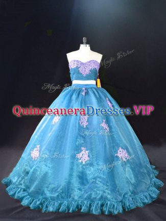 Inexpensive Sleeveless Brush Train Appliques Zipper Quince Ball Gowns