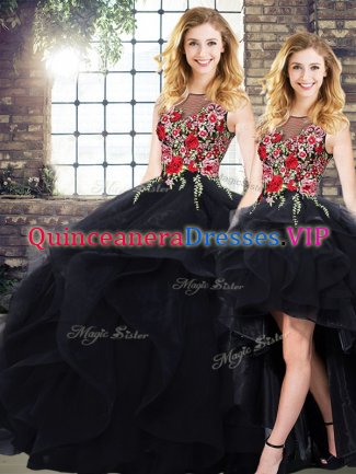 Exquisite Black Sleeveless Floor Length Beading and Embroidery Lace Up 15th Birthday Dress