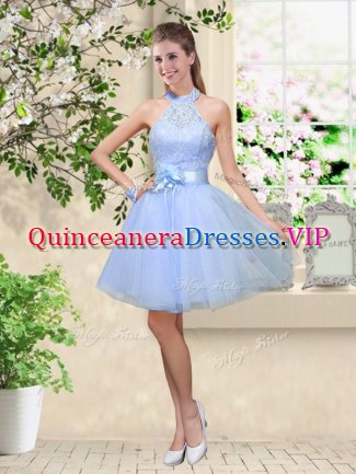 Dazzling Knee Length A-line Sleeveless Lavender Court Dresses for Sweet 16 Lace Up