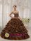 Mountain View Arkansas/AR Modest Brown Quinceanera Dress In Georgia Sweetheart Taffeta and Leopard or zebra Ruffles Ball Gown