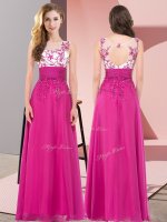 Chic Scoop Sleeveless Backless Quinceanera Court Dresses Fuchsia Chiffon