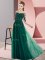 Sumptuous Half Sleeves Chiffon Floor Length Lace Up Damas Dress in Dark Green with Beading and Lace