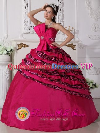 Bowknot Beaded Decorate Zebra and Taffeta Hot Pink Ball Gown For North Las Vegas Nevada/NV